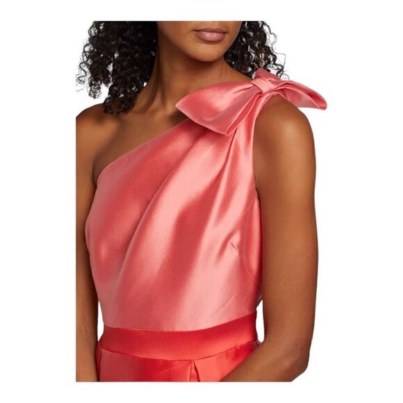 Teri Jon One Shoulder Colorblocked Satin Cocktail Dress Size 6 - Picture 7 of 13